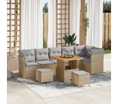 Conjunto de sofá de jardín de 9 piezas vidaxl con cojines beige de polirratan acacia, conjunto de comedor de jardín de 3 piezas vidaxl con cojines bei