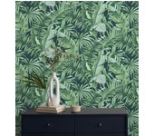 Papel pintado lavable de hojas tropicales verde fondo azul oscuro - maldivas tropical 682358 de gaulan - rollo de 10 m x 0,53 m