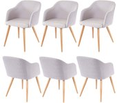 Juego de 6 sillas de comedor de diseño retro con reposabrazos con costuras decorativas tela/textil gris c 04_0000807