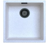 Fregadero de arena blanco crema 40x40 cm para instalación bajo encimera, sobre encimera y a nivel con tapón negro mate 1208970540.