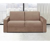 Sofá-cama de 3 plazas con apertura exprés de terciopelo calito - beige - cama de 140 cm - colchón de 18 cm