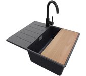 Primagran fregadero granito grafito 62x50cm, fregadero cocina 1 seno + sifón + accesorios, fregadero sobre encimera al mueble 45cm - copenhague