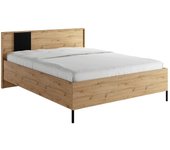 Cama lunole 105, doble, de color marrón claro, 160x200, mdf, aglomerado laminado, somieres, 171x212x102cm