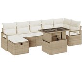 Juego de sofá de jardín de 8 piezas con cojines beige poliratán, sofá de jardín para dos personas con cojines beige poliratán