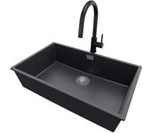 Primagran fregadero bajo encimera grafito 76x47cm, fregadero granito 1 seno + grifo 40x22cm + sifón, fregadero cocina al mueble 80cm - london