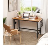Escritorio de computadora con ruedas mesa móvil con bolsa ganchos para auriculares marco de metal marrón