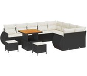 Vidaxl conjunto de sofá de jardín de 12 piezas con cojines negros de poliratán y acacia, vidaxl conjunto de comedor de jardín de 3 piezas con cojines