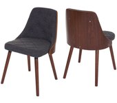 Juego de 2 elegantes sillas de comedor acolchadas de diseño en madera de nogal y asiento de tela gris cds04466