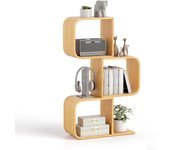 Librería de bambú en forma de s, 3 estantes con cubos abiertos y sistema antivuelco, para salón, dormitorio y oficina, natural (3 cubos)