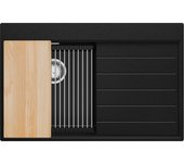 Primagran fregadero cocina negro 78x50cm, fregadero granito 1 seno + sifón + accesorios, fregadero sobre encimera al mueble 45cm - sydney