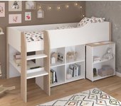 Cama combinada infantil con escritorio retráctil blanco y roble somier incluido 90 x 200 cm