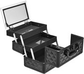 Estuche de maquillaje con espejo, estuche de maquillaje con 2 estantes, estuche de maquillaje 23x15x18cm (negro)