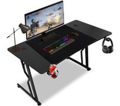 Escritorio gaming en forma de z, dimensiones 140 x 60 x 75 cm, superficie de fibra de carbono, equipado con portavasos.