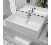 Lavabo de cerámica con orificio para grifo vidaxl blanco 60,5x42,5x14,5 cm
