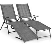 2 tumbonas plegables, sillas de playa reclinables ajustables, tumbonas jardin exterior para patio, playa, terraza, piscina, carga 150 kg (gris)