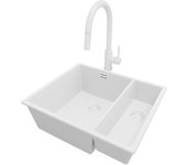 Primagran fregadero bajo encimera todo blanco 56x47cm, fregadero granito 1,5 senos + sifón + accesorios, fregadero cocina al mueble 60cm - london duo