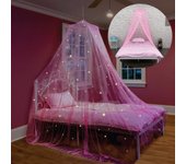 Dosel de cama rosa para niñas con estrellas brillantes: decoración de la habitación con red de princesa, carpa de techo, 60 * 250 * 900 cm