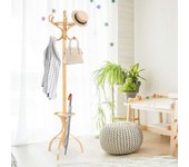 Perchero de pie de madera maciza con 12 ganchos y soporte para paraguas, perchero árbol para colgar abrigos, sombreros y bolsos, para entrada,