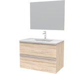 Mueble de baño montado unis magnolia hokaido 2 cajones 80x45x56 cm. lavabo y espejo incluidos.