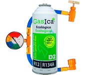 Pack botella gasica d2 gas refrigerante sustituto r12 y r134a y manguera con manómetro para recarga aire acondicionado