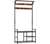 Perchero de pie con zapatero homcom melamina de madera, metal negro 84x34,5x180 cm