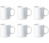 Pack de 6 tazas de cerámica, tazón desayuno, café, infusiones, diseño clásico, aptas para lavavajillas y microondas (blanco - 350 ml - 9,7 x 8,3 cm)