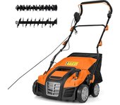 Escarificador eléctrico plegable, cortacésped de empuje con ajuste de profundidad de 5 posiciones, bolsa de recolección desmontable 55 l, naranja
