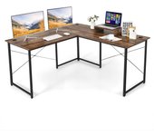 Mesa de ordenador con forma de l para 2 personas, con soporte para monitor, agujeros de cables, marco de tubos de hierro, almohadillas ajustables