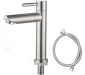Grifo de cocina - solo agua fría - orificio único - acero inoxidable 304 - con manguera de 80 cm - plateado
