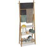 Relaxdays toallero baño con estantería, bambú-dm, marrón-blanco, 150x50x30cm