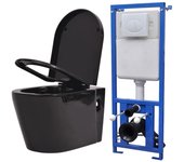 Vidaxl inodoro de pared con cisterna oculta cerámica negro