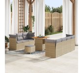 Conjunto de sofá de jardín de 10 piezas con cojines ratán sintético beige acacia, conjunto de comedor de jardín de 3 piezas con cojines ratán sintétic