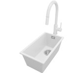 Primagran fregadero bajo encimera blanco 26x47cm, fregadero granito 1 seno + grifo 40x22cm + sifón, fregadero cocina al mueble 30cm - london