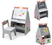 4 en 1 caballete y estación de juegos para niños con silla, juego de mesa y silla para niños con pizarra magnética y pizarra blanca giratoria de doble