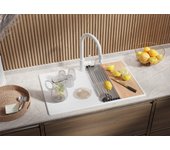 Primagran fregadero cocina blanco 78x50cm, fregadero granito 1 seno + sifón + tabla de cortar, fregadero sobre encimera al mueble 45cm - copenhague
