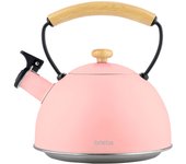 Tetera con silbato, hervidor de agua 2,3l, inducción, acero inox, vintage, mango madera, briebe, rosa, , pastel