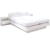 Cama con somier 180x200 cm renato color blanco con mesita de noche integrada con led - 291 x 90 x 236 cm