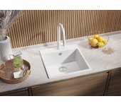 Primagran fregadero cocina blanco 48x50cm, fregadero granito 1 seno + sifón, fregadero sobre encimera al mueble 50cm - riga
