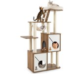 Árbol para gatos, torre para gatos de 145cm de altura con postes rascadores cubiertos de sisal, percha superior acolchada, 2 condominios, hamaca colga
