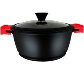 Cacerola cocina inducción antiadherente titanio, cazuela 20cm, aluminio fundido sin pfoa, tapa, briebe, negro, black titanium
