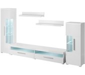 Composición de 5 muebles de diseño para salón en color blanco brillante colección bombay.
