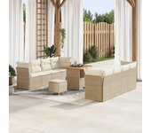 Conjunto de sofá de jardín de 11 piezas con cojines beige poliratán acacia, conjunto de comedor de jardín de 3 piezas con cojines beige poliratán acac