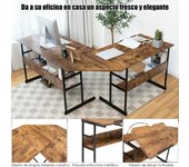 Escritorio de esquina moderno en forma de l mesa de dibujo inclinable estante inferior marco de metal marrón oscuro