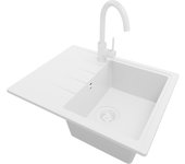 Primagran fregadero granito todo blanco 62x50cm, fregadero cocina 1 seno + grifo 32x20cm + sifón, fregadero sobre encimera al mueble 40cm - milano