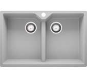 Primagran fregadero cocina gris 78x50cm, fregadero granito 2 senos + sifón, fregadero sobre encimera al mueble 80cm - madrid twin