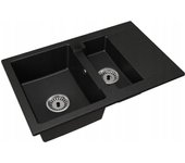 Fregadero cocina negro 47,5x73,7cm, fregadero granito 1,5 senos + sifón