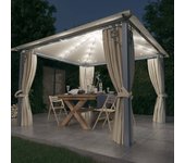 Vidaxl cenador con cortina y tira de luz led aluminio crema 300x300cm
