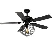 Ventilador de techo para habitación mediana con luz negro con estampado de madera 107,5cm con interruptor de cadena - mistral johanna - para el salón