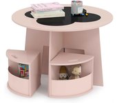 Juego de mesa y taburetes para niños (5 piezas), mesa redonda para niños con tablero de pizarra y taburetes de almacenaje, juego de mesa y sillas para