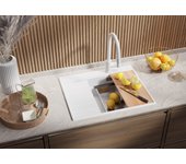 Primagran fregadero cocina blanco 62x50cm, fregadero granito 1 seno + sifón + accesorios, fregadero sobre encimera al mueble 45cm - sydney